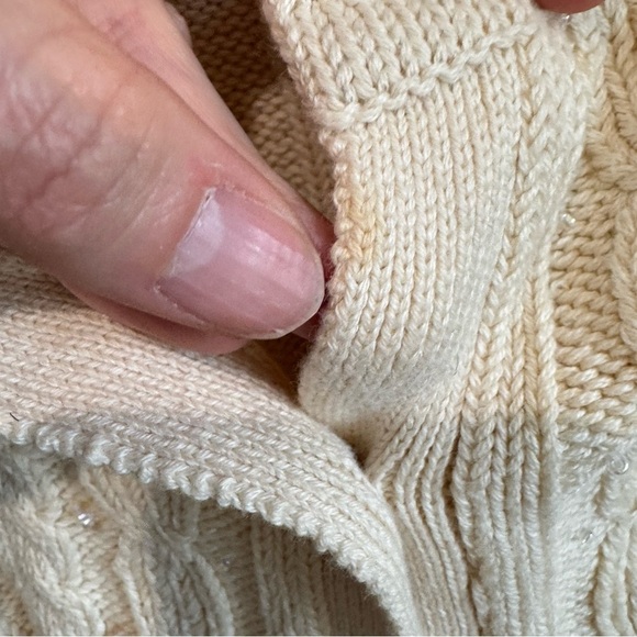 55. VTG Bill Bass Womens XL Tan Cable Knit Cardigan Beaded Sequin Ribbed Grandma - Picture 7 of 8